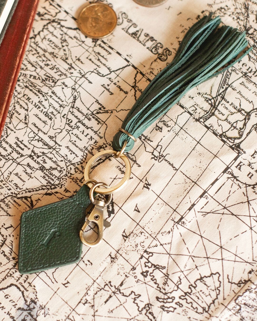 Darcy Leather Tassel Keychain Leather Accessories FurlsCrochet Evergreen 